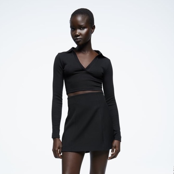 NWT Zara Black Ribbed Polo - Picture 2 of 8